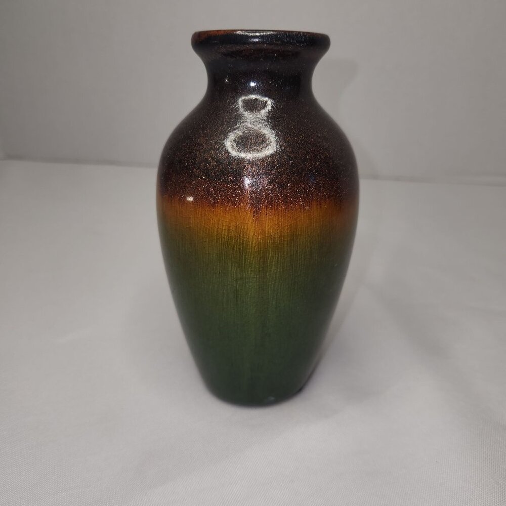 Handcrafted Gradient Green & Brown Ceramic Vase 4" H